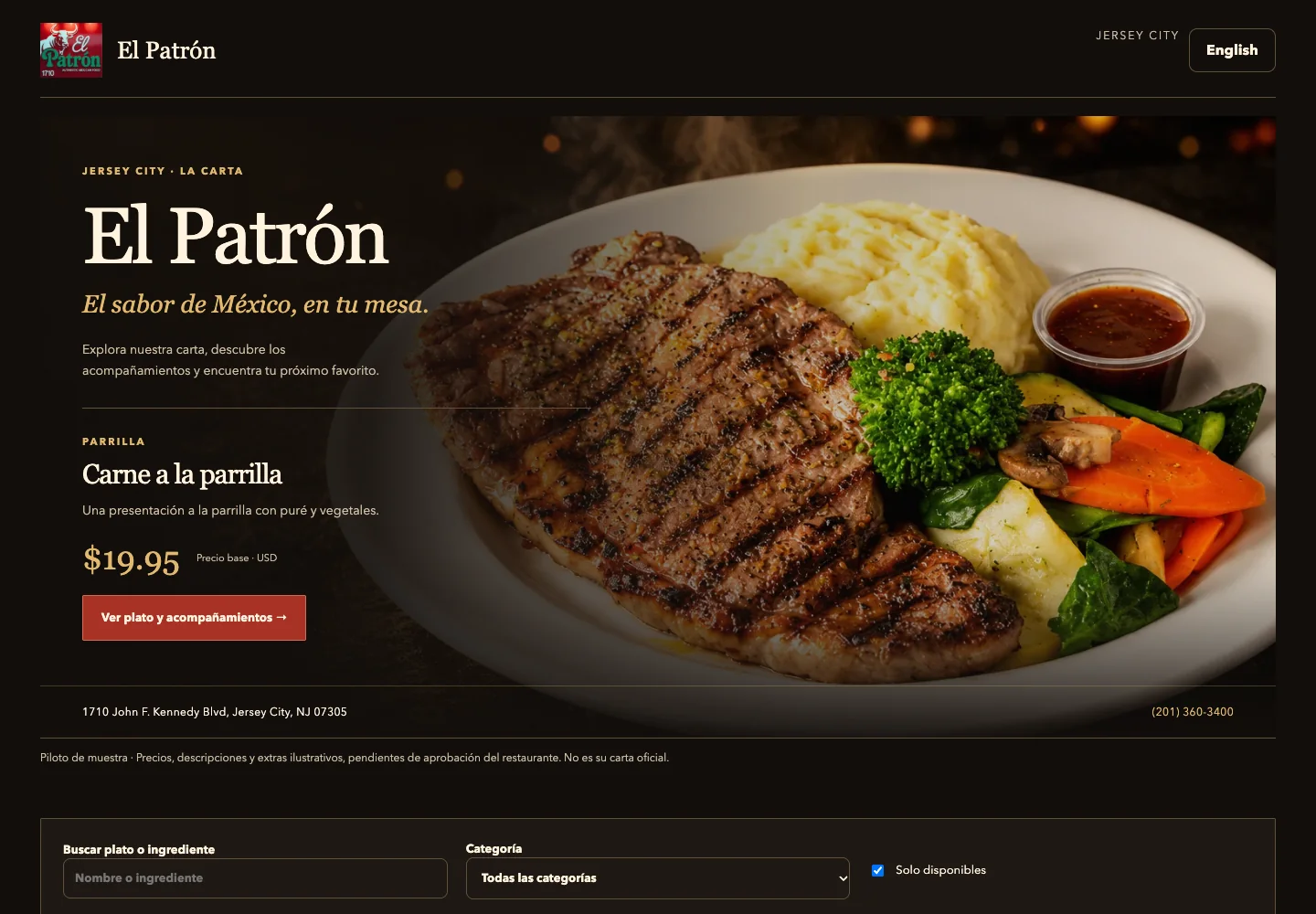 Carta web de El Patrón en MenuVolt