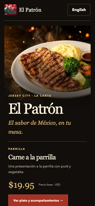 Menú QR de El Patrón en un celular