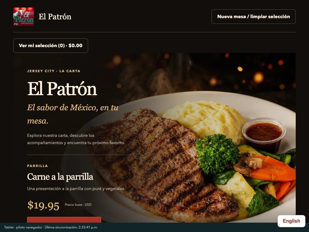 Tablet en la mesa con la carta de El Patrón